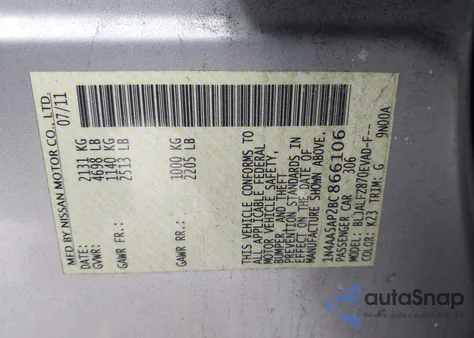 2011 Nissan Maxima 3.5 Sv from USA, damaged, VIN 1N4AA5AP2BC866106